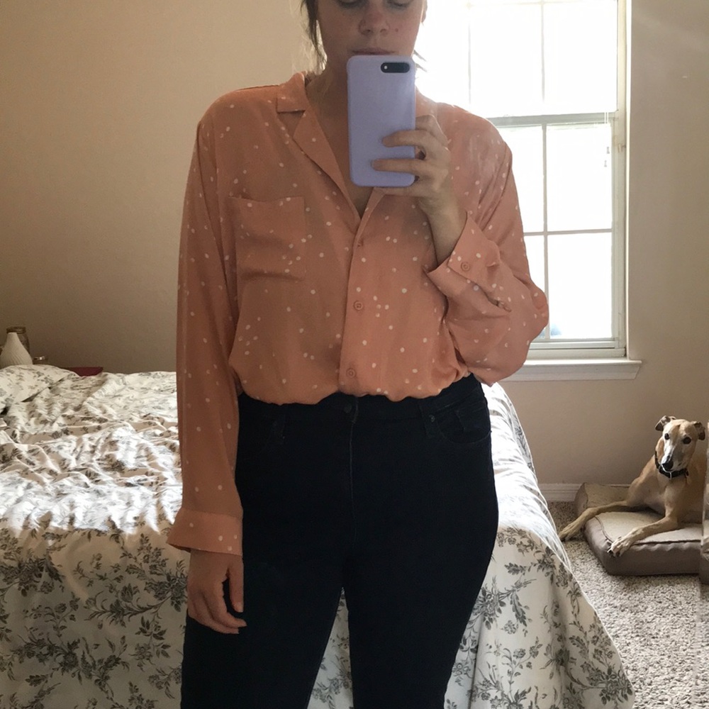 Ava & Viv Plus Blush Dotted Work Blouse Button Up